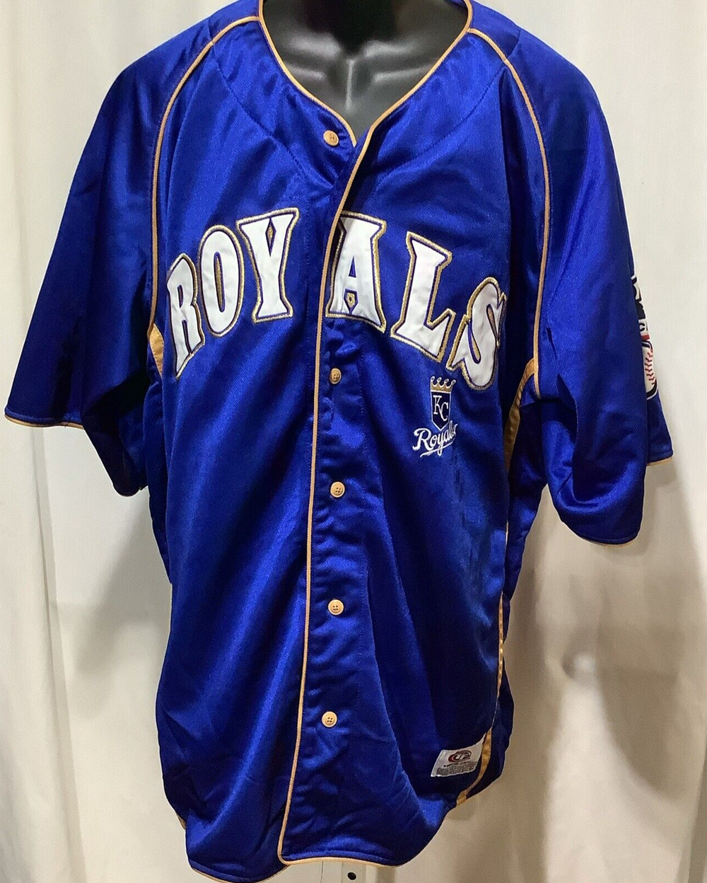 Kansas City Royals MLB Jersey True Fan Blue Gold Baseball Button Up Mens 2XL